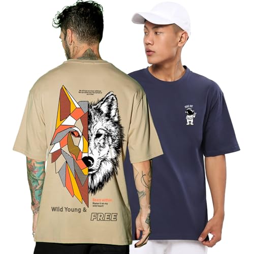 T-shirt pour homme grande taille XXL ample bleu marine Bewakoof confortable