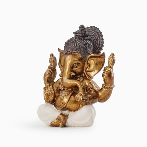 PURE HOME + LIVING Ivory Antique Gold Polyresin Sitting Ganesha - Medium Idol for Vighnaharta Blessings, Wisdom, Prosperity & Elegant Home & Puja Room Decor (Pack of 1) thumbnail 14