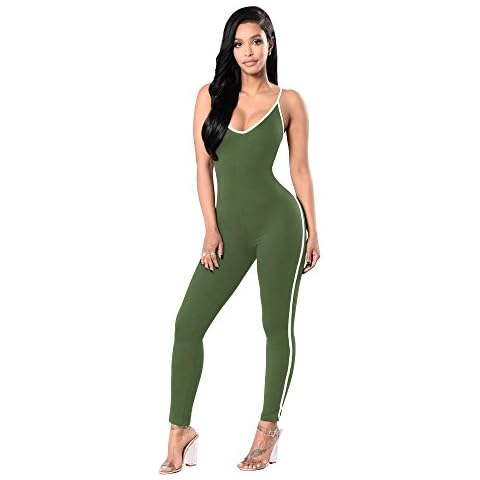 Dreamskull Women's Sexy Bodycon Catsuit Spaghetti Strapped Jumpsuit V Neckline Bodysuit One Piece Rompers,6 Colors Cover
