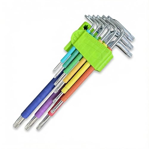 Image of Uni-Fine Torx Key Set 9pcs T10-T50 Security Tamperproof Torx Star Key Set Cr-V Steel Made, Colour Coded Long L Shape Star Keys for Home Maintenance DIY