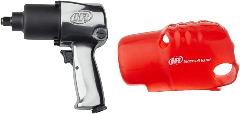 Ingersoll Rand 231C 1/2” Drive Air Impact Wrench – Lightweight, Max 600 ft-lbs Torque Output, Adjustable Power, Twin Hammer, Silver, 3.4 x 8.2 x 8.8 inches & 231-BOOT Protective Tool Boot
