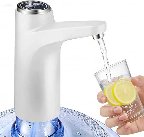 BIMVER Water Dispenser for 5 Gallon Bottle, 600ml Quantitative Water Pump,2 Colors Power Light,Portable USB Charging Bottle Pump,Multipurpose Dispenser for Home Camping for 2-5 Gallon, White