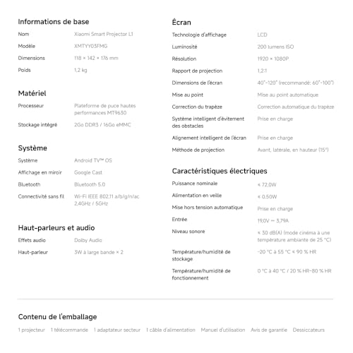 Xiaomi Vidéoprojecteur Portable Intelligent L1 | Full HD 1080p avec Netflix & Google TV Officiels | HDR10/HLG | AutoFocus & Correction Keystone Auto | Dolby Audio & WiFi 5G