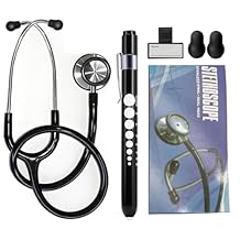 Professional Stethoscope with Medical Penlight, Stethoscope Name Tag, Replacement Soft Eartips for Doctor Nurse Clinical, Stainless Steel Dual-Head Stethoscope Chestpiece, Long Stethoscope Tube
