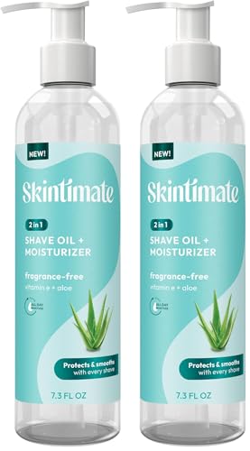 Skintimate 2-in-1 Shave Oil & Moisturizer, Fragrance Free, 7.3oz | Shaving Oil, After Shave for Women Bikini Area Moisturizer with Vitamin E and Aloe, Shaving Cream Alternative, 7.3 fl oz(Pack of 2)