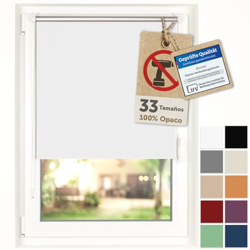 Blumtal Persiana Opaca sin taladrar 55x150cm - Persiana térmica 100% Opaca, con Pinzas para Ventanas sin taladrar - 4 Capas Resistente a los Rayos UV - Blanco