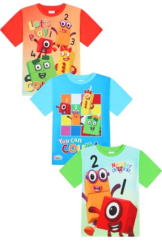 Numberblocks Boys Girls 3 Pack Kids T-Shirts Childrens Multipack Tshirt (7-8 Years) Multicolor