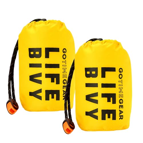 Go Time Gear Life Bivy Emergency Sleeping Bag Thermal Bivy - Use as Emergency Bivy Sack, Survival Sleeping Bag, Mylar Emergency Blanket Yellow (2 Pack)