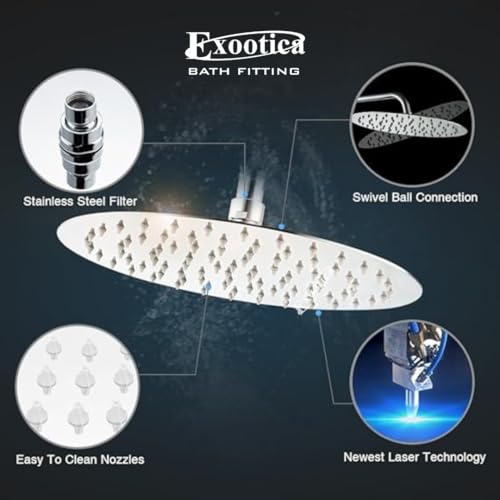 Image of Stainless Steel 304 Shower Head | 1Pc, 4 x 4In Size, Silver | Heavy Metal, Ultra Slim Round Luxury Bathroom Overhead Shower - Ultraslim