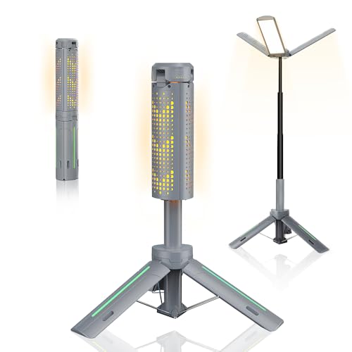 Rechargeable 8000mAh Camping and Work Light with Adjustable Stand 3.4 ft 3000 Lumen Cordless Work Light Featuring 3 Adjustable Heads Dimmable Emergency Flashlight with Telescopic Tripod