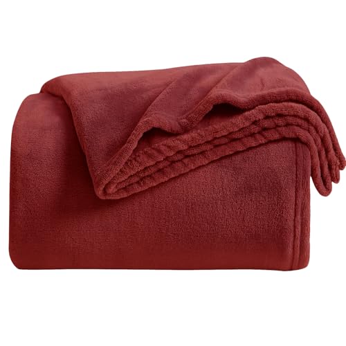KMUSET Fleece Blanket Burgundy Lightweight Super Soft Cozy Fuzzy Bed Blankets Microfiber Factory Shop