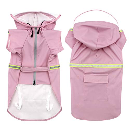 Panpany Dog Raincoat, 100% Waterproof Dog Coat Rainwear Jacket with Safe Reflective Strips for Outdoor Pink