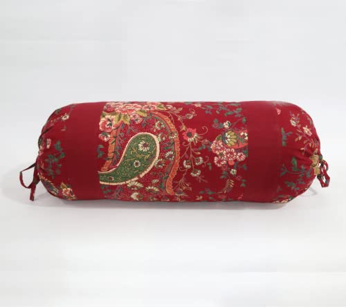 Image of Swayam Set of 2 Pure Cotton Bolster Cover | 30x30 Inch | Soft Breathable Masnad Cover 200TC | Durable & Washable | Ethnic Motif Print Bolster Cover for Diwan, Bed & Sofa - Red