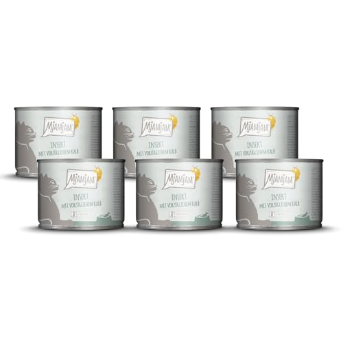 MjAMjAM - Premium Nassfutter für Katzen - Insekt mit vorzüglichem Kalb, 6er Pack (6 x 200 g), getreidefrei mit Insektenprotein