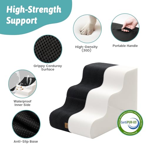 Image of COZY KISS Dog Stairs for Small Dogs, 3-Step 2-in-1 Dog Steps,15.7 inch H | 3-step dog stairs and ramps for Old Cats, Puppy, Small Dogs,Non-Slip Base,for Couch & Bed, Black