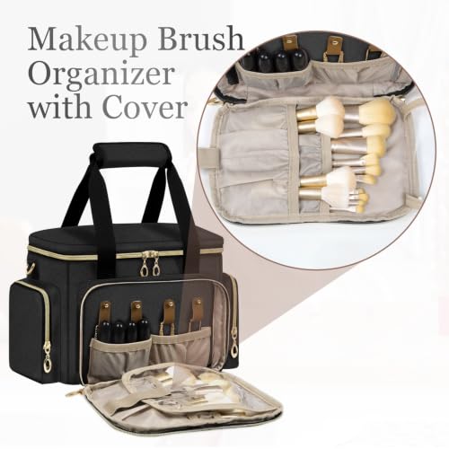Image of GDNasist Large Makeup Bag, Portable Travel Makeup Bag Organizer | Cosmetic Travel Bag for Women Girls with Removable Shoulder Strap & Detachable Dividers, Toiletry Bag for Makeup Black