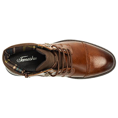 Temeshu Men's Oxford Ankle Boots Lace-Up Side Zip Fashion Casual Dress Boot Cap Toe Motorcycle Boots MS064