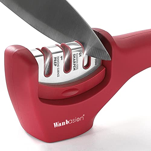 Wanbasion Red Kitchen Knife Sharpener Professional 3 Stages, Kitchen Knife Sharpener Manual Sharpening, Knife Sharpener for Kitchen Knives with Stainless Steel Ceramic Diamond Blade Wanbasion Red Kitchen Knife Sharpener Professional 3 Stages, Kitchen Knife Sharpener Manual Sharpening, Knife Sharpener for Kitchen Knives with Stainless Steel Ceramic Diamond Blade