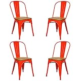 Apilable Vaukura Silla Oliix (Pack 4) - Silla Industrial Metalica Brillo Asiento Madera (Rojo Coral)