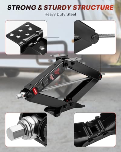 Image of Kohree 9500 lbs RV Stabilizer Jacks 24 inch, Leveling Scissor Jacks for Travel Trailer, Set of 2, Heavy Duty Camper Stabilizer Jacks Kit with Anti-Slip Handle and Drill Socket
