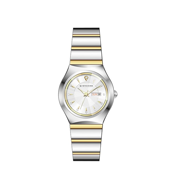 Image of Giordano Analog Pair Watch for Unisex with Round Dial, Crystal Indices, Date Display and Stainless Steel Strap