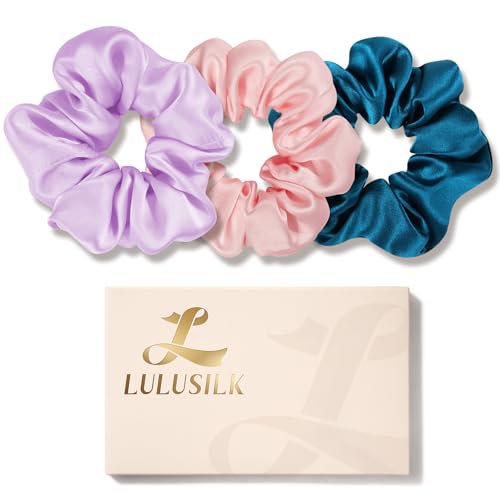 LULUSILK 100% Mulberry Silk Scrunchies for Women, 3-Pack for Hair Sleep