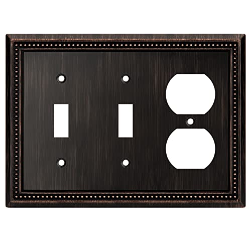 Image of Henne Bery Sunken Pearls Heavy Duty Decorative Wall Plate Switch Plate Outlet Cover (Double Toggle /Single Duplex, Aged Bronze)