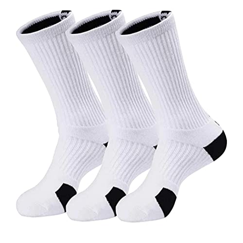 Qiangyun Men 'S Elite Basketball Socks, White Cushioned Mid-Calf Athletic Sports Running Compression Socks For Men Women Boys Big Girl, Sport Socks A-03,9-12 #TOP1