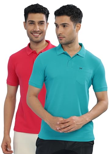 Image of Force NXT Polo Neck T-Shirt for Men Pack of 2 | Regular Fit T-Shirt for Men | Premium Super Combed Rich Cotton Polo Shirt | Men's Ultra Soft Half Sleeve T-Shirt