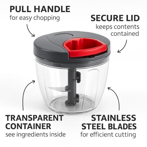 Image of Polypropylene Chopper, Large Handy and Compact Chopper with 3 Blades for Effortlessly Chopping Vegetables and Fruits for Your Kitchen (10297, Black, 1000 ml)