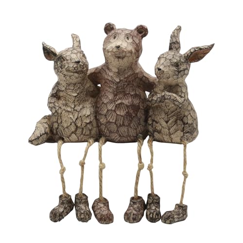 Lukitas Bear Rabbit Hanging Dolls - Rustic Animal Decorative Sculptures, Handcrafted Ornaments for Shelf Windowsill Decor, Resin L8''