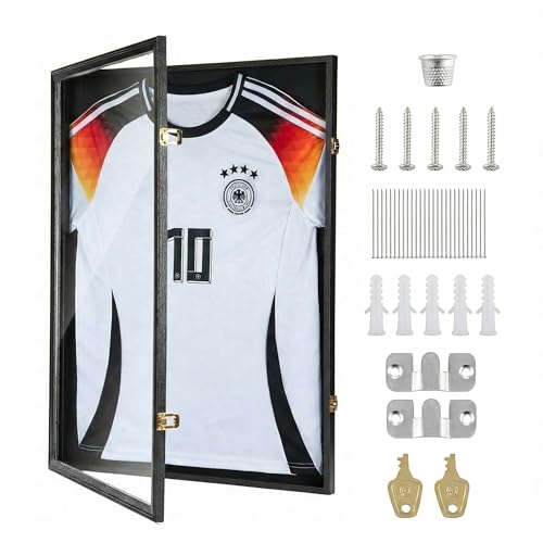 Walasis Trikotrahmen 60x80 bilderrahmen für Trikot: 3d Rahmen für Fußball Trikot - Groß Objektrahmen für Kinder Erwachsene Basketball T Shirt Schwarz