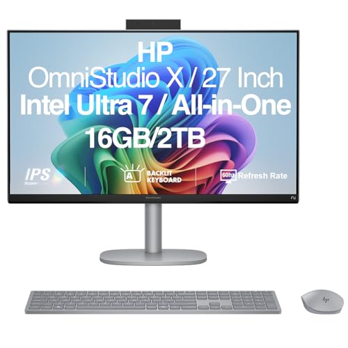 Image of HP OmniStudio X Copilot + All-in-One 27 inch IPS 4K UHD (3840x2160) Display AI PC (Intel Ultra 7-256V (47 NPU Tops), 16GB LPDDR5X, 2TB PCIe SSD, Intel Arc 140V, WiFi 6, Webcam, Bluetooth 5.4, Win 11 Pro)