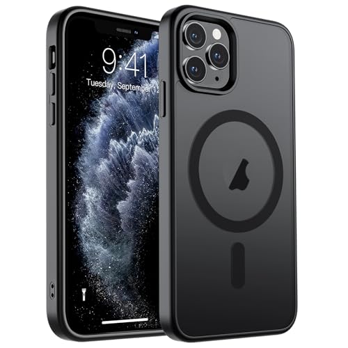 SUPFINE Magnetic for iPhone 11 Pro Max Case (Compatible with MagSafe) (Military Grade Drop Protection) Translucent Matte Shockproof Phone Cover,Black