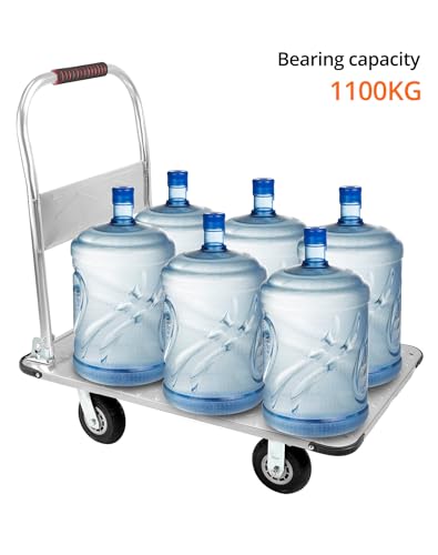 QWORK® Robuster Klappbarer Plattformwagen, mit 1100 kg Tragkraft, 90 * 60cm und Geräuschlosen Gummireifen, Stahl Schwere Ausführung Rollwagen Klappbar