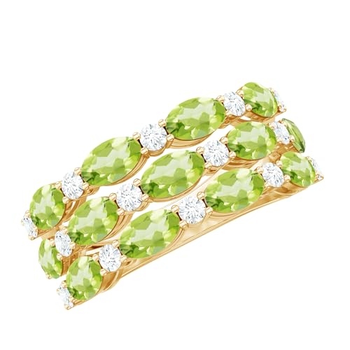 Certified Natural Peridot Wedding Band with Moissanite, Aaa Quality, Anniversary Ring for Women - Ready To Gift