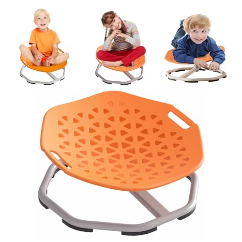 Chidiam Silla Giratoria para niños,Silla Giratoria Sensorial con Autismo,Asiento Giratorio de 360°,Coordinación y Equilibrio Físico,Silla de Equilibrio, Base Metálica Antideslizante (Naranja)
