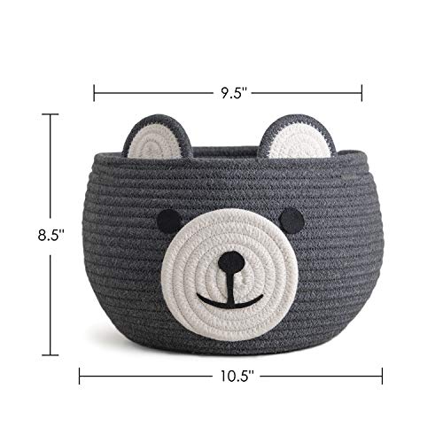 Image of CherryNow Baby Basket for Nursery, Bear Gift Baskets for Kids, Empty Baby Shower Basket with Handles, Small Cute Animal Cotton Rope Baskets, Grey, 10.5 inchD x 8.5 inchH