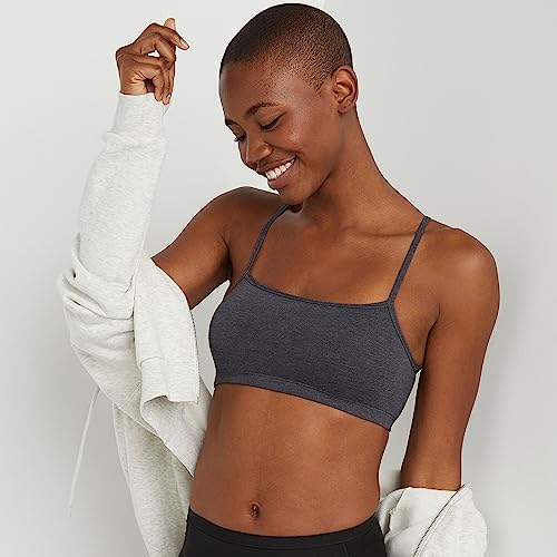 Hanes Womens Cropped Bralette, Breathable Pullover Bra, Crop Top, Solid Or Assorted, 3-pack Bra, Sky Grey Heather/Concrete Heather/White, Medium US - 3