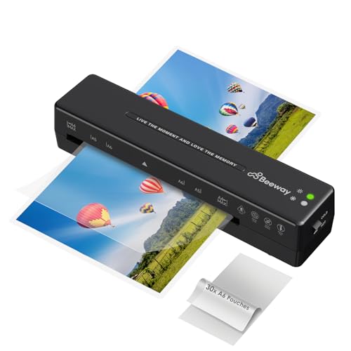BEEWAY A4 Laminator Machine Thermal and Cold Laminator for Home Office School Use - Fast Warm Up High Speed Laminating Includes 30 A6 Laminating Pouches - Black