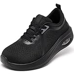 Wide Fit Trainers for Women Black Running Shoes Ladies Arch Support Memory Foam Plantar Fasciitis Orthopedic Shoes Air Cushion Non Slip Athletic Gym Sneakers All Black UK 6.5