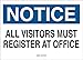 Brady 95270 Aluminum, 7" X 10" Notice Sign Legend "All Visitors Must Register At Office"
