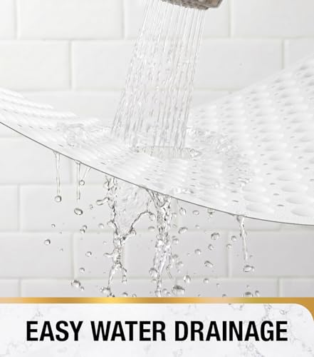 Image of HITSLAM Shower Bathtub Mat Non Slip, 24 inchx 24 inch Bath Mat for Tub, Soft PVC Shower Mats for Inside Shower with Suction Cups and Center Drain Hole, Machine Washable Bathroom Floor Mat, White