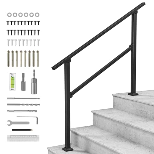 LuckIn 4-Step Handrail for Outdoor Steps, Porch Railing Outdoor, Wrought