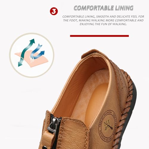 Men's Leather Hand-Stitched Driving Boat Penny Shoes Comfortable Round Toe Flat Non-Slip Slip-On Walking Shoes Classic Moccasins4