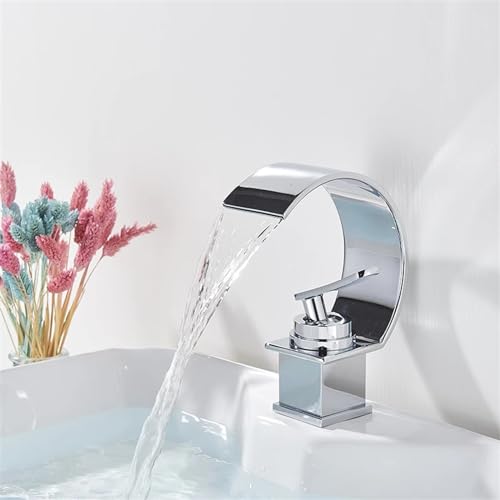 Robinet de lavabo mitigeur eau froide chaude cascade chrome