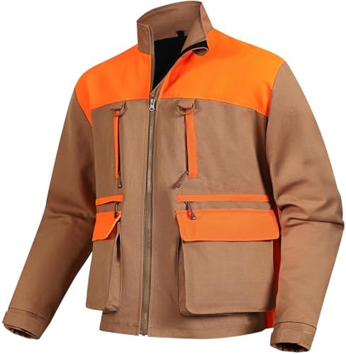 NEW VIEW Upland Hunting Jacket for Men, Blaze Orange Hunting Jacket with Game Pouch, Pheasant for Bird, Quail- L