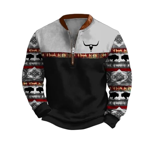 LOAIHA Mens Half Zip Hoodie Western Pullover Sweatshirt Long Sleeve Aztec Jacket Native American Cowboys Country Sweatshirts