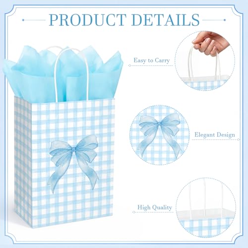 Bolsas de regalo de lazo azul coqueta con asas para despedida soltera 3