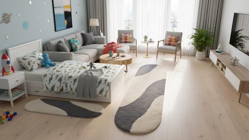 Image of Fluffy Silky Micro Fiber Polyster Carpet /Runner for Bedroom, Study Room, Playing Room, Guest Room ETC. 2x4 Feet, (Grey and Ivory New Laher)